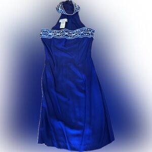 Vintage Gunne Sax Jessica McClintock Formal Royal Blue Halter Dress